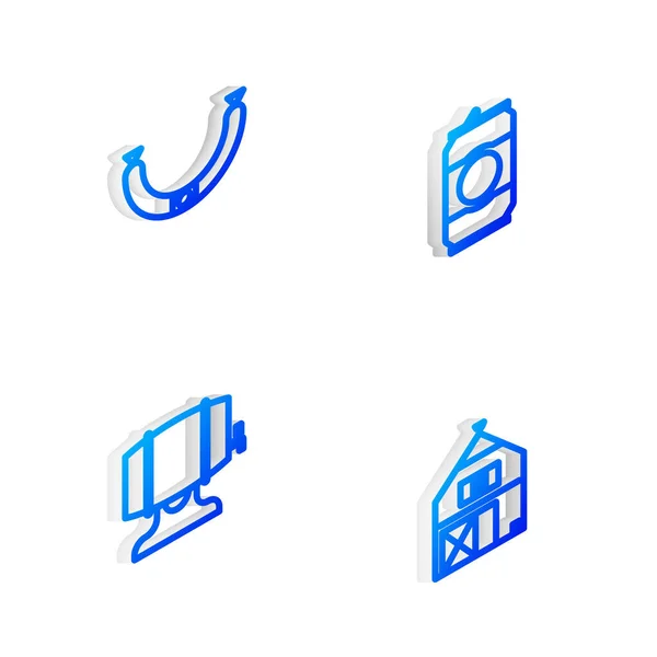 Set Isometric Line Pivní Plechovka Klobása Dřevěný Sud Stojanu Ikona — Stockový vektor