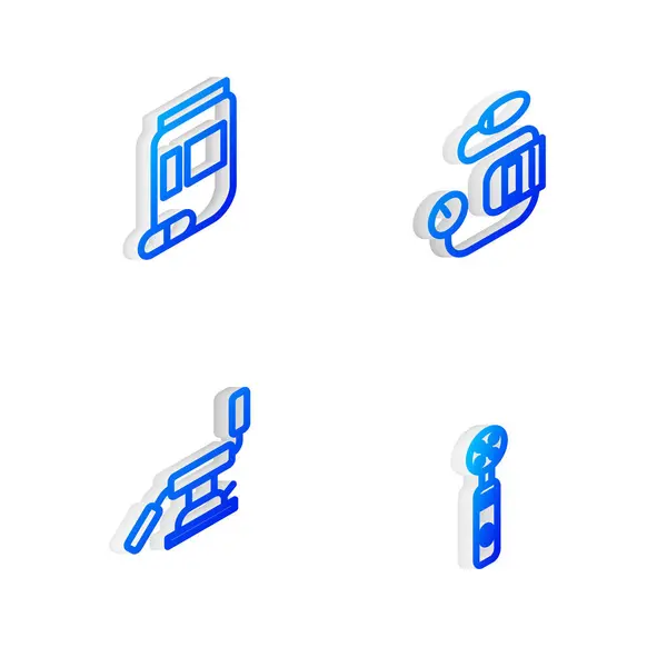 Nastavit Isometric Line Krevní Tlak Lék Láhev Pilulky Lékařské Zubní — Stockový vektor