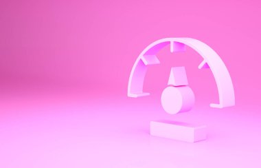 Pembe hız göstergesi simgesi pembe arkaplanda izole edilmiş. Minimalizm kavramı. 3d illüstrasyon 3B canlandırma
