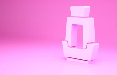 Pembe araba koltuğu ikonu pembe arka planda izole edilmiş. Araba koltuğu. Minimalizm kavramı. 3d illüstrasyon 3B canlandırma