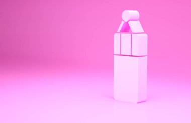 Pembe Kum Torbası simgesi pembe arka planda izole edilmiş. Minimalizm kavramı. 3d illüstrasyon 3B canlandırma
