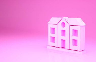 Pembe Ev simgesi pembe arka planda izole edilmiş. Ev sembolü. Minimalizm kavramı. 3d illüstrasyon 3B canlandırma