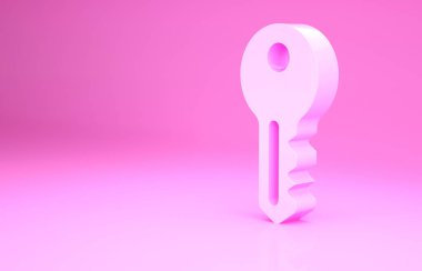Pembe Ev anahtar simgesi pembe arka planda izole edilmiş. Minimalizm kavramı. 3d illüstrasyon 3B canlandırma