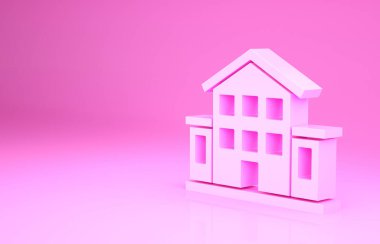 Pembe Ev simgesi pembe arka planda izole edilmiş. Ev sembolü. Minimalizm kavramı. 3d illüstrasyon 3B canlandırma