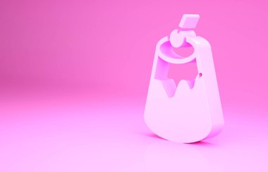 Pembe pudingli muhallebi, pembe arka planda izole edilmiş karamel jöleli ikon. Minimalizm kavramı. 3d illüstrasyon 3B canlandırma