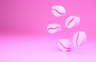 Pembe kahve çekirdeği ikonu pembe arka planda izole edilmiş. Minimalizm kavramı. 3d illüstrasyon 3B canlandırma