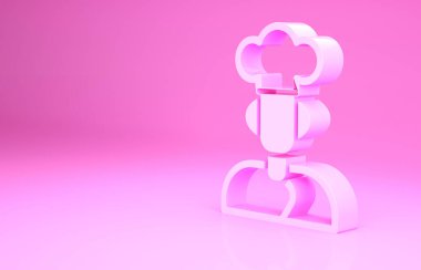 Pembe aşçı simgesi pembe arka planda izole edilmiş. Şef sembolü. Minimalizm kavramı. 3d illüstrasyon 3B canlandırma