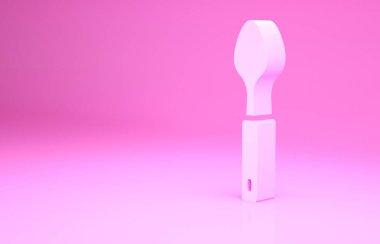 Pembe kaşık simgesi pembe arkaplanda izole edilmiş. Mutfak aletleri. Çatal bıçak seti. Minimalizm kavramı. 3d illüstrasyon 3B canlandırma
