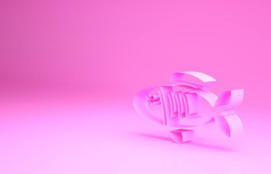Pembe kurumuş balık ikonu pembe arka planda izole edilmiş. Minimalizm kavramı. 3d illüstrasyon 3B canlandırma
