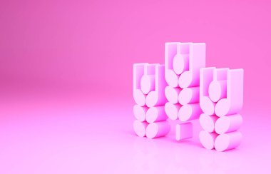Pembe gevrekler, pirinç, buğday, mısır, yulaf, çavdar, pembe arka planda izole edilmiş arpa ikonu. Buğday ekmeği sembolleri. Minimalizm kavramı. 3d illüstrasyon 3B canlandırma