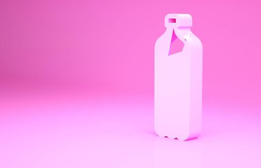 Pembe plastik bira şişesi ikonu pembe arka planda izole edilmiş. Minimalizm kavramı. 3d illüstrasyon 3B canlandırma