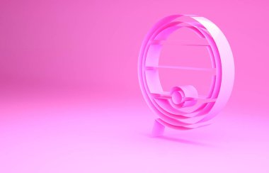 Askıda pembe tahta varil ve pembe arka planda izole edilmiş durdurma ikonu. Minimalizm kavramı. 3d illüstrasyon 3B canlandırma