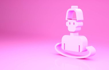 Saunadaki Pembe Adam pembe arka planda izole edilmiş. Minimalizm kavramı. 3d illüstrasyon 3B canlandırma