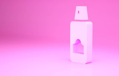 Saç spreyi için pembe sprey kutusu, deodorant, pembe arka planda izole edilmiş terleme önleyici ikon. Minimalizm kavramı. 3d illüstrasyon 3B canlandırma