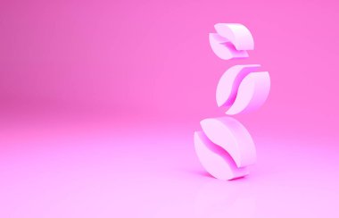 Pembe kahve çekirdeği ikonu pembe arka planda izole edilmiş. Minimalizm kavramı. 3d illüstrasyon 3B canlandırma