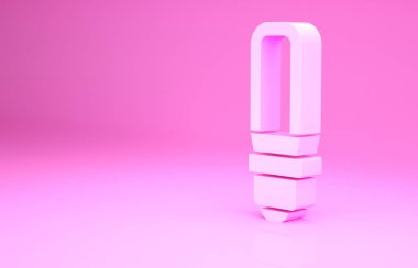Pembe LED ampul ikonu pembe arkaplanda izole edilmiş. Ekonomik LED ışıklı ampul. Enerji lambasını sakla. Minimalizm kavramı. 3d illüstrasyon 3B canlandırma
