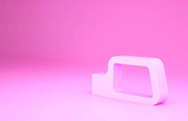 Ροζ αυτοκίνητο καθρέφτη εικονίδιο απομονώνονται σε ροζ φόντο. Μινιμαλιστική έννοια. 3d απεικόνιση 3D καθιστούν — Φωτογραφία Αρχείου
