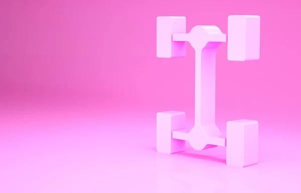 Chasis rosa coche icono aislado sobre fondo rosa. Concepto minimalista. 3D ilustración 3D render — Foto de Stock