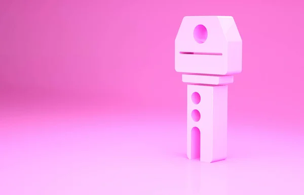 Rosa bil nyckel med fjärrkontroll ikon isolerad på rosa bakgrund. Bilnyckel och larmsystem. Minimalistiskt koncept. 3D-återgivning för 3D — Stockfoto