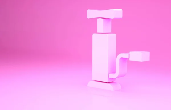 Ícone de bomba de ar Pink Car isolado no fundo rosa. Conceito de minimalismo. 3D ilustração 3D render — Fotografia de Stock