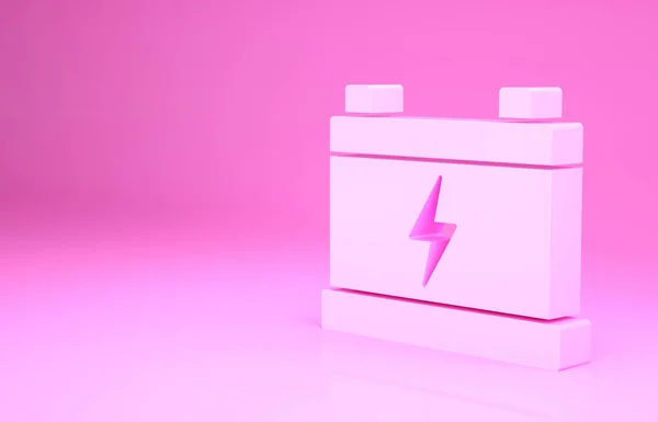 Icono de batería de coche rosa aislado sobre fondo rosa. Acumulador de energía de la batería y la batería acumulador de electricidad. Concepto minimalista. 3D ilustración 3D render —  Fotos de Stock