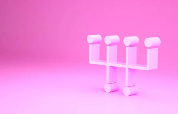 핑크 기어 쉬프 터 아이콘은 핑크 배경에서 분리되었다. 전송 아이콘이야. 미니멀리즘의 개념입니다. 3d 삽화 3D 렌더링 — 스톡 사진