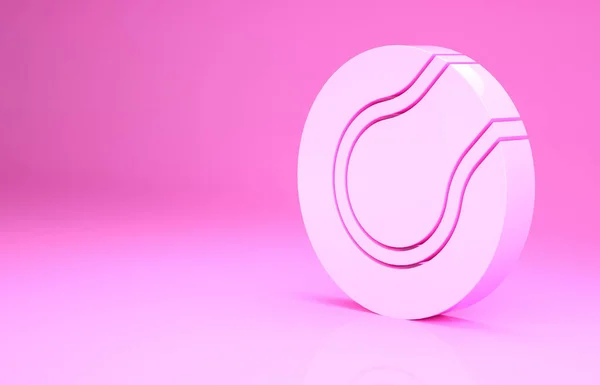 Palla da tennis rosa icona isolata su sfondo rosa. Attrezzature sportive. Concetto minimalista. Illustrazione 3d rendering 3D — Foto Stock