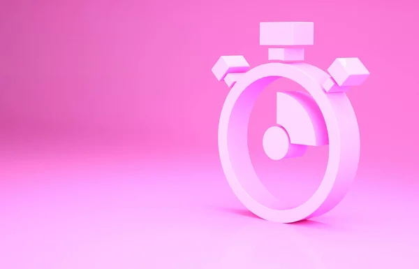 Pinkfarbenes Stoppuhr-Symbol auf rosa Hintergrund. Zeitzeichen. Chronometerzeichen. Minimalismus-Konzept. 3D Illustration 3D Renderer — Stockfoto