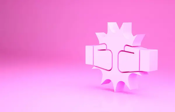 Rózsaszín Puncs boksz kesztyű ikon elszigetelt rózsaszín alapon. Boksz kesztyű üti össze robbanószerrel. Minimalizmus koncepció. 3d illusztráció 3D render — Stock Fotó
