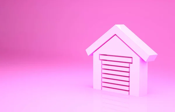 Pink Garage εικονίδιο απομονώνονται σε ροζ φόντο. Μινιμαλιστική έννοια. 3d απεικόνιση 3D καθιστούν — Φωτογραφία Αρχείου