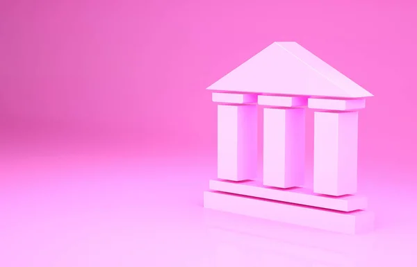 Rosa Museum byggnad ikon isolerad på rosa bakgrund. Minimalistiskt koncept. 3D-återgivning för 3D — Stockfoto