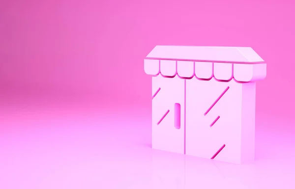 Розовое здание торгового центра или значок магазина, выделенный на розовом фоне. Строительство магазина. Концепция минимализма. 3D-рендеринг — стоковое фото