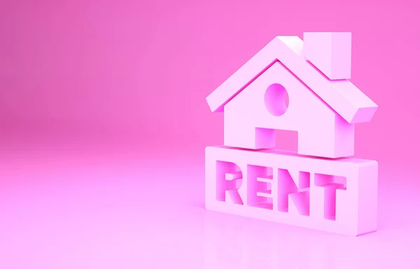 Pink Hanging sign with text Rent icon isolated on pink background. Signboard with text For Rent. Minimalism concept. 3d illustration 3D render — Stock Photo, Image