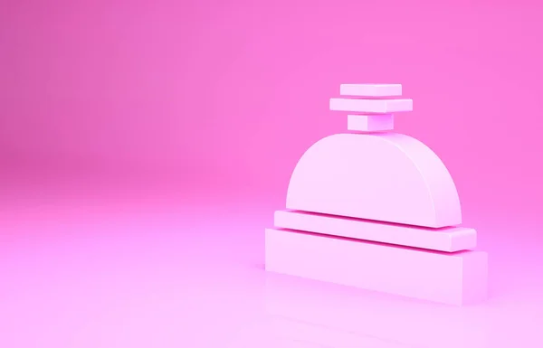 粉红酒店服务铃铛图标隔离在粉红色背景.接待铃最低纲领的概念。3D渲染3D插图 — 图库照片