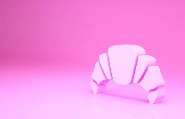 Ícone Croissant rosa isolado no fundo rosa. Conceito de minimalismo. 3D ilustração 3D render — Fotografia de Stock