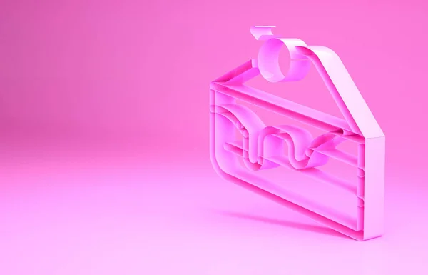 Pink Piece of cake icon isolado no fundo rosa. Feliz Aniversário. Conceito de minimalismo. 3D ilustração 3D render — Fotografia de Stock