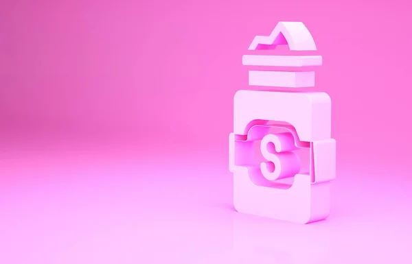 Rózsaszín üveg cukor ikon izolált rózsaszín alapon. Minimalizmus koncepció. 3d illusztráció 3D render — Stock Fotó