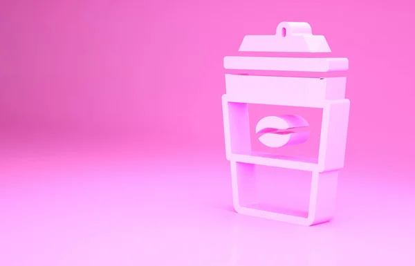 Taza de café rosa para ir icono aislado sobre fondo rosa. Concepto minimalista. 3D ilustración 3D render — Foto de Stock
