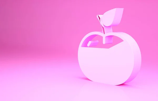 Рожеве яблуко в карамельному іконі ізольоване на рожевому тлі. Концепція мінімалізму. 3D-рендеринг — стокове фото