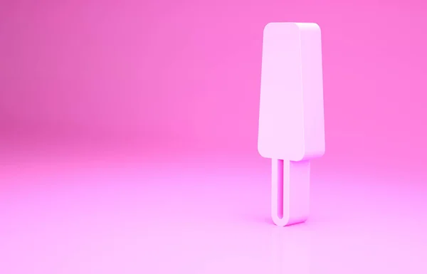 Helado rosa en el icono de palo aislado sobre fondo rosa. Dulce símbolo. Concepto minimalista. 3D ilustración 3D render —  Fotos de Stock