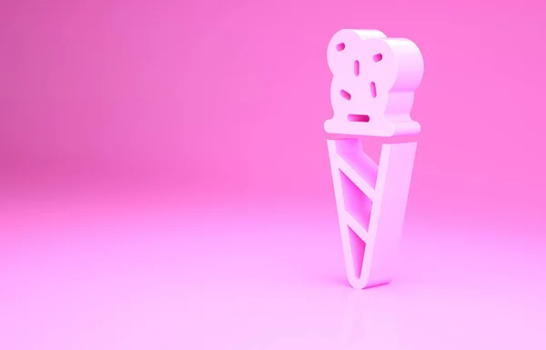 Pink Ice in Waffelkegel Symbol isoliert auf rosa Hintergrund. Süßes Symbol. Minimalismus-Konzept. 3D Illustration 3D Renderer — Stockfoto