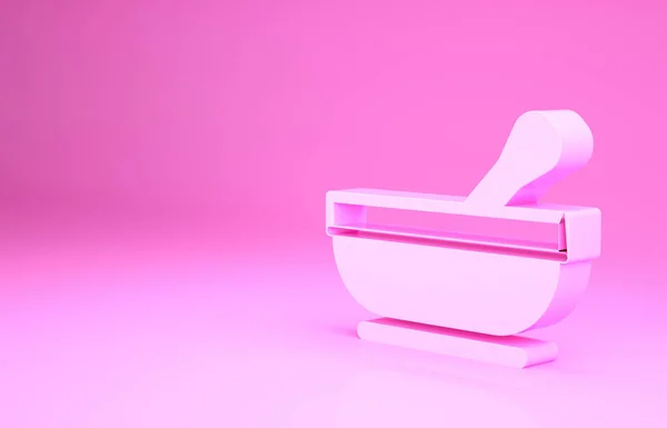 Mortaio rosa e icona pestello isolato su sfondo rosa. Concetto minimalista. Illustrazione 3d rendering 3D — Foto Stock