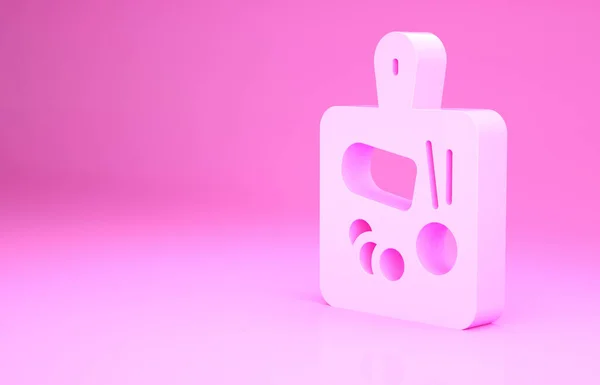 Pembe kesme tahtası simgesi pembe arkaplanda izole edilmiş. Kesme tahtası sembolü. Minimalizm kavramı. 3d illüstrasyon 3B canlandırma — Stok fotoğraf