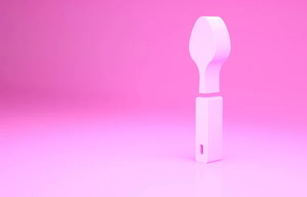 Różowa ikona łyżki na różowym tle. Przybornik kuchenny. Znak sztućców. Koncepcja minimalizmu. Ilustracja 3D 3D renderowania — Zdjęcie stockowe