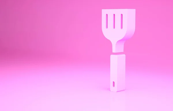 Ícone de espátula rosa isolado no fundo rosa. Ícone de espátula de cozinha. Sinal de espátula de churrasco. Churrasco e grelhador ferramenta. Conceito de minimalismo. 3D ilustração 3D render — Fotografia de Stock