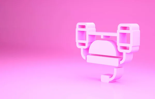 Růžové pivo helma nebo ruční zdarma pro nápoj ikona izolované na růžovém pozadí. Minimalismus. 3D ilustrace 3D vykreslení — Stock fotografie