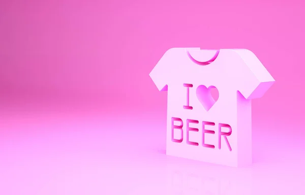 Rózsaszín sör póló ikon elszigetelt rózsaszín háttér. Minimalizmus koncepció. 3d illusztráció 3D render — Stock Fotó