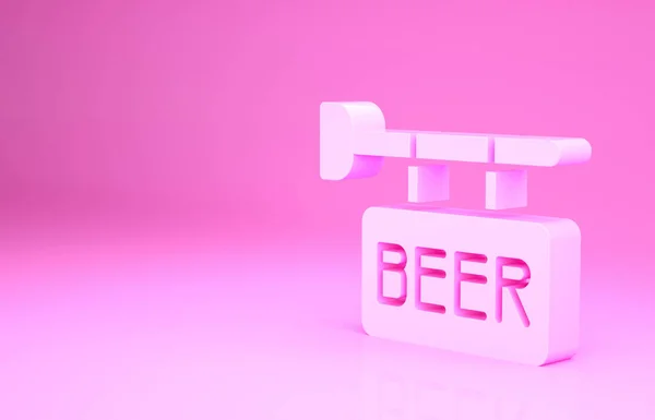 Pink Street signboard with inscription Beer icon isolated on pink background. Suitable for advertisements bar, cafe, pub, restaurant. Minimalism concept. 3d illustration 3D render