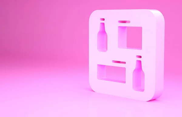 Ícone do menu Cerveja rosa isolado no fundo rosa. Brochura de restaurante de cerveja. Conceito de minimalismo. 3D ilustração 3D render — Fotografia de Stock