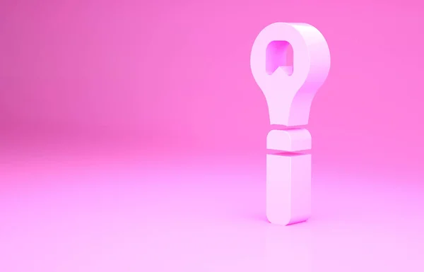 Ikona otvírák růžové láhve izolované na růžovém pozadí. Minimalismus. 3D ilustrace 3D vykreslení — Stock fotografie